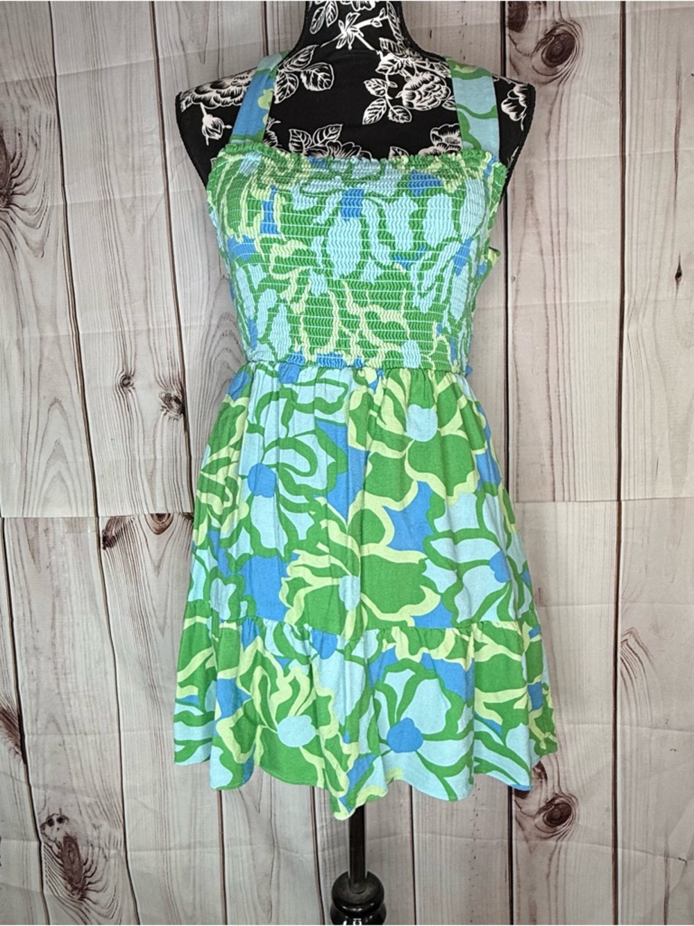 Show Me Your Mumu Revolve Collins Mini Green and Blue Floral Dress - Picture 2 of 6